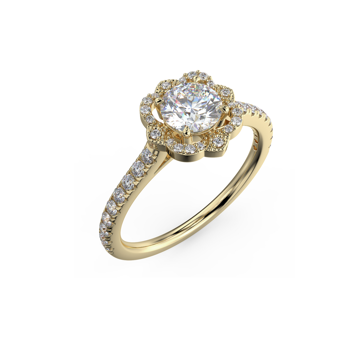 Golden Bloom - pierścionek z żółtego złota z diamentami 0,76 ctw