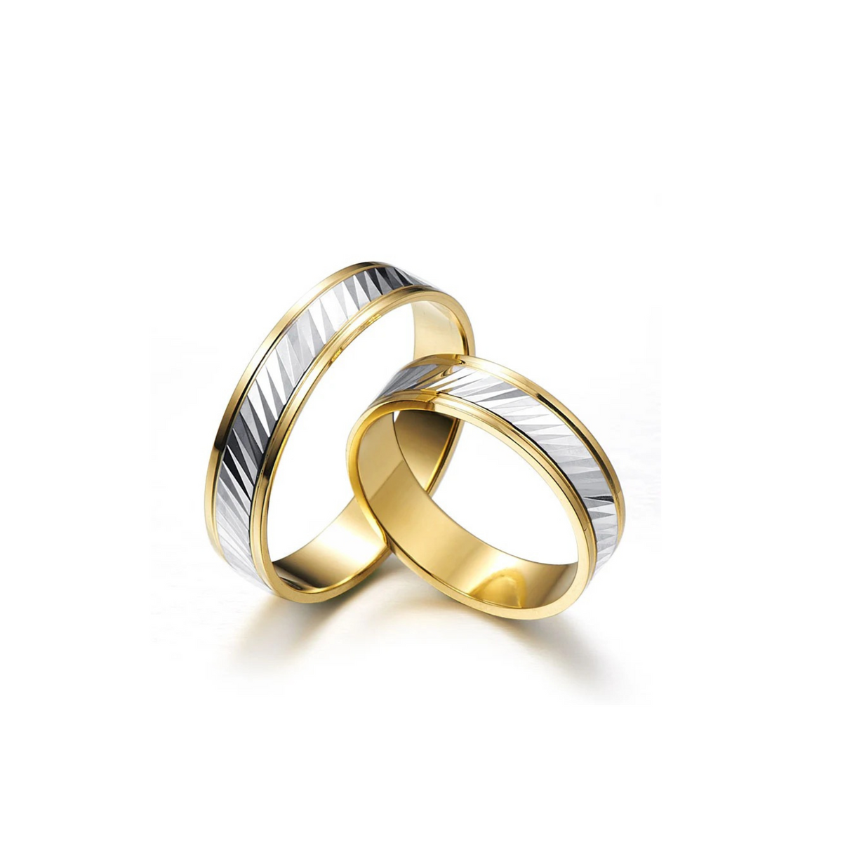 Dwukolorowe obrączki zdobione ukośnymi nacięciami
