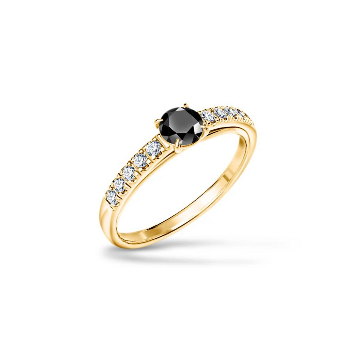 Starlit Promise - pierścionek żółtego złota z czarnym diamentem