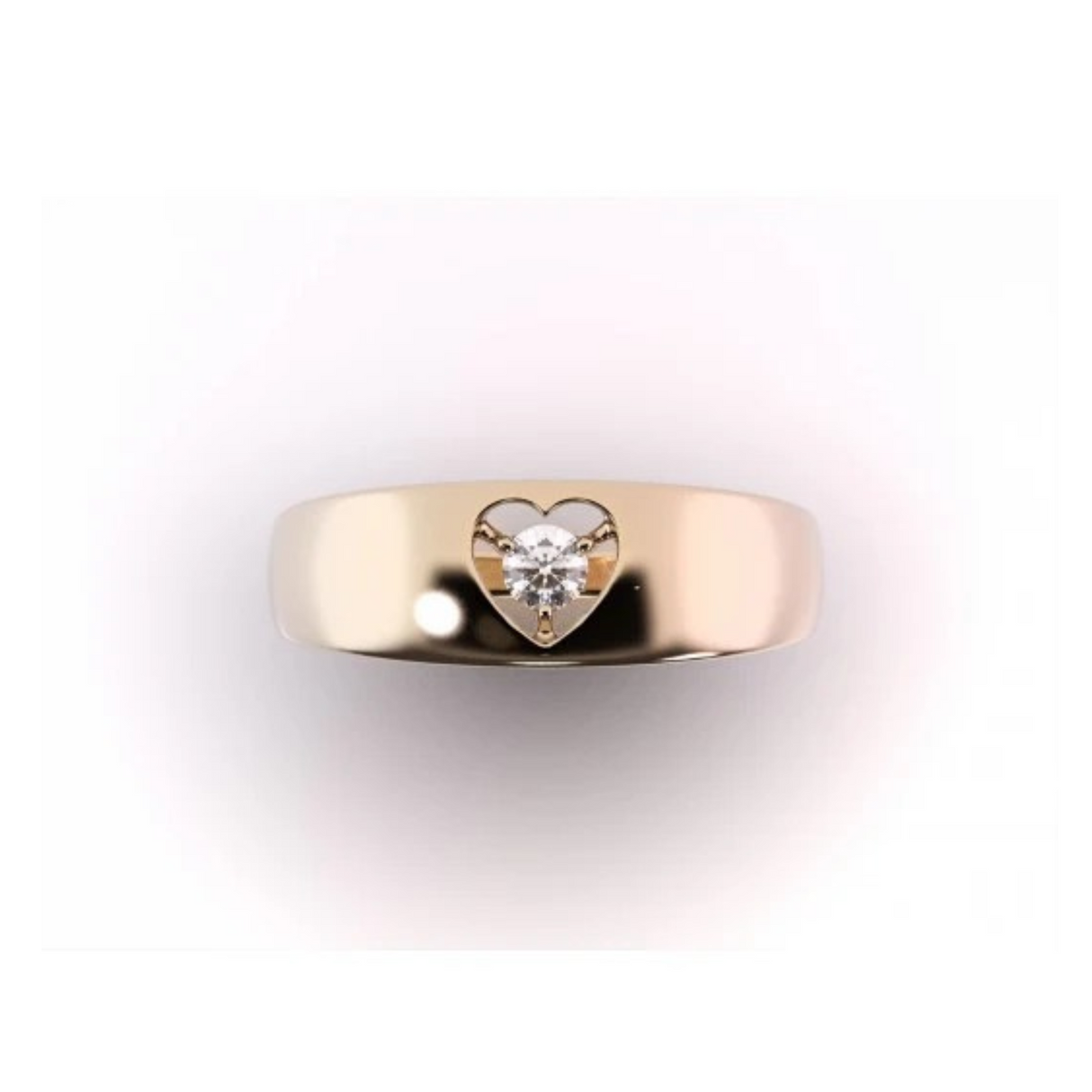 Pierścionek w żółtym złocie z serduszkiem i brylantem 0,10 ct