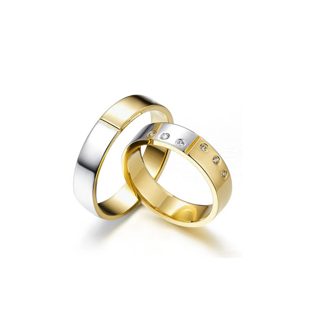 Obrączki z dwukolorowego złota ozdobione sześcioma diamentami