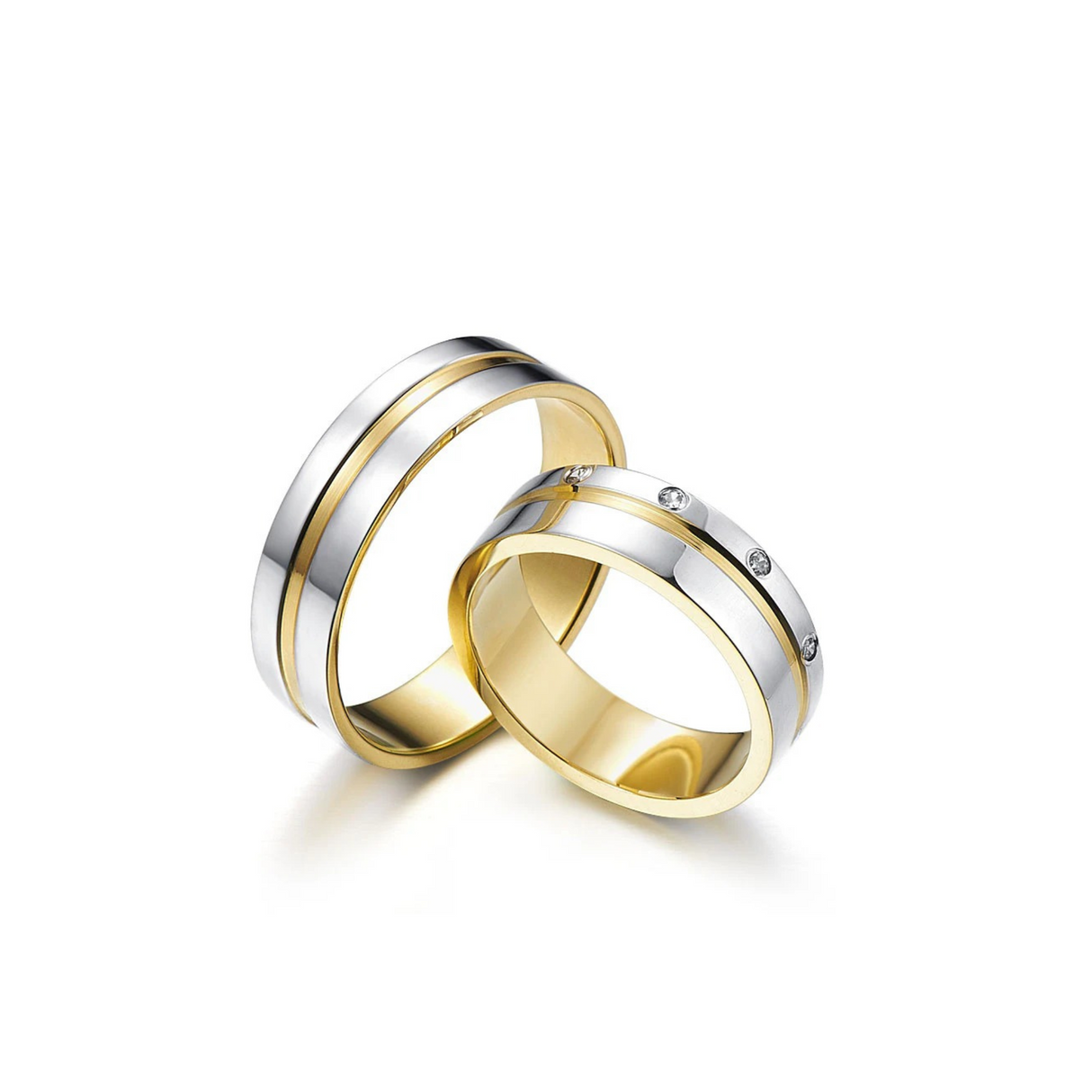 Ciekawy wzór dwukolorowych obrączek z diamentami
