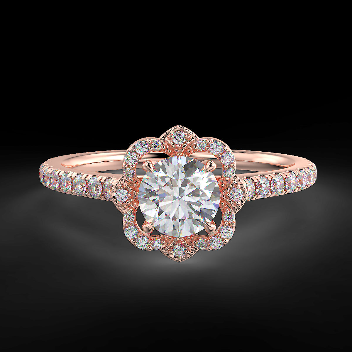 Pierścionek zaręczynowy z różowego złota z diamentami o masie 0,76 ct - widok z góry