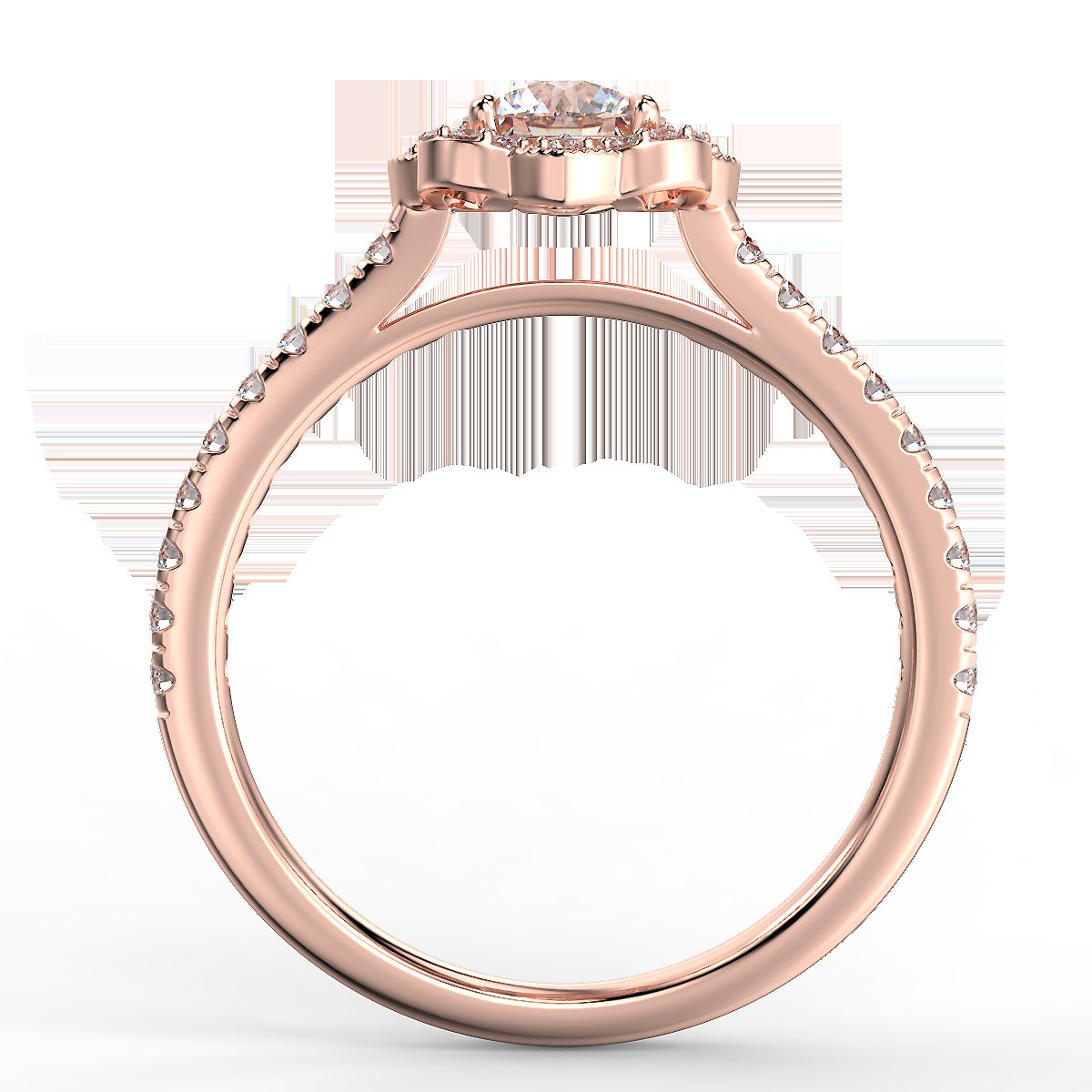 Pierścionek zaręczynowy z różowego złota z diamentami o masie 0,76 ct - widok z boku