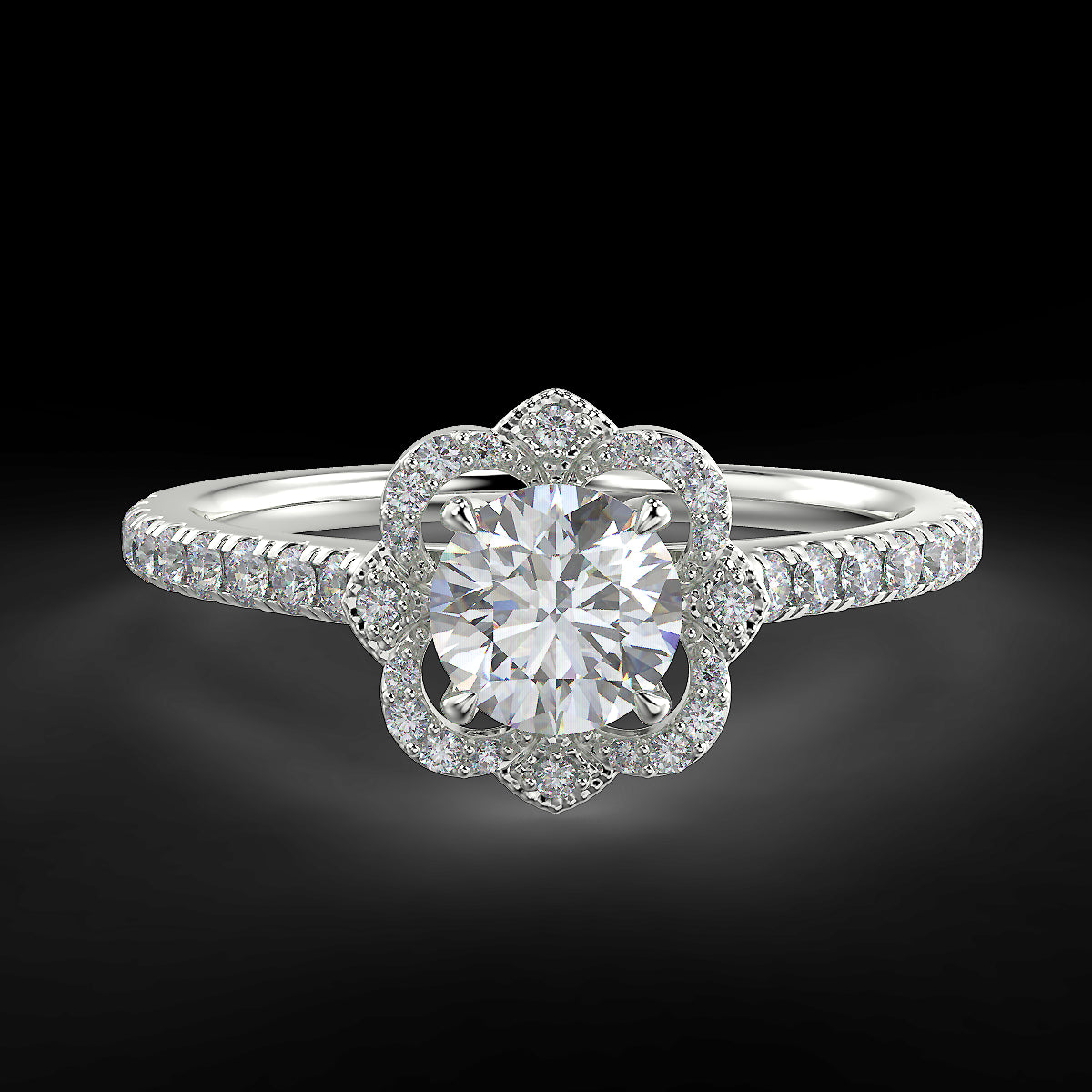 Pierścionek zaręczynowy z białego złota z diamentami o masie 0,76 ct - widok z góry