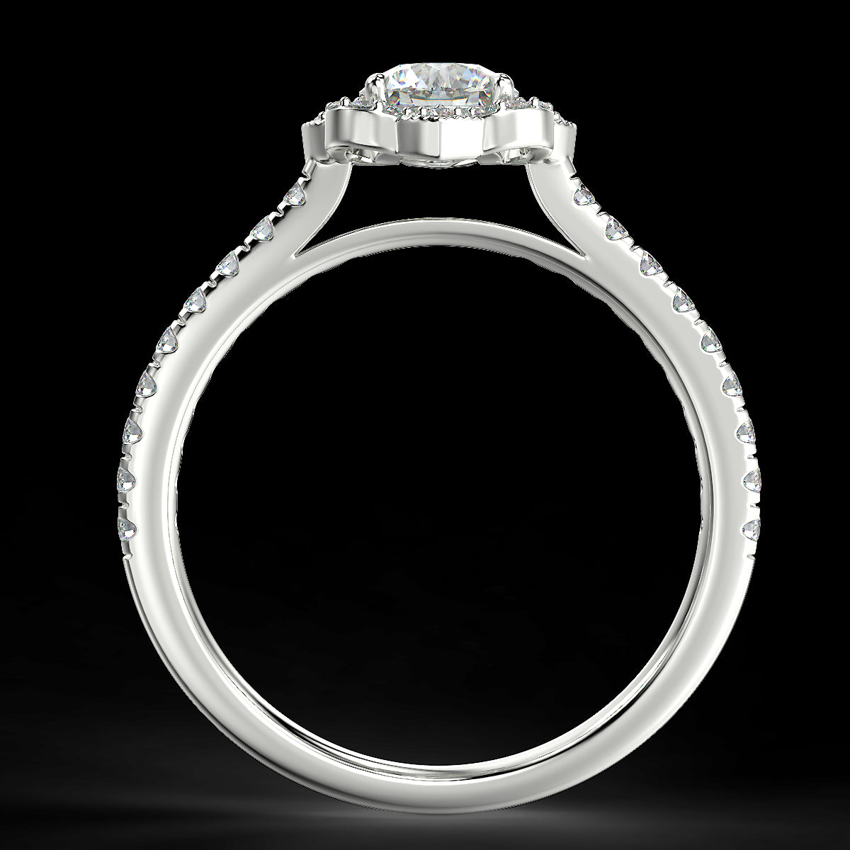 Pierścionek zaręczynowy z białego złota z diamentami o masie 0,76 ct - widok z boku