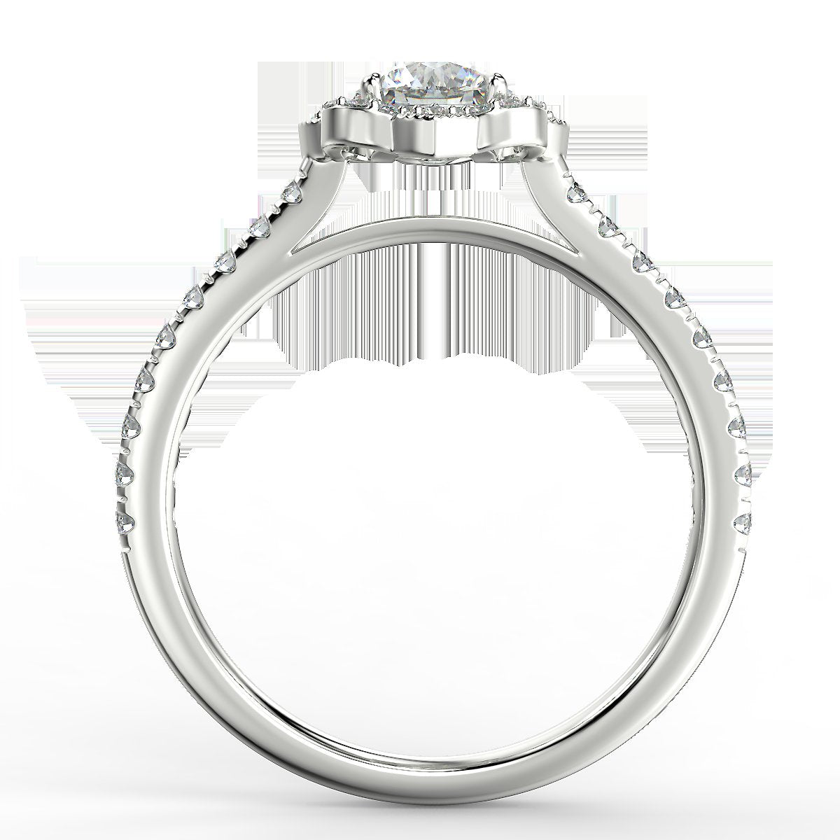 Pierścionek zaręczynowy z białego złota z diamentami o masie 0,76 ct - widok z boku