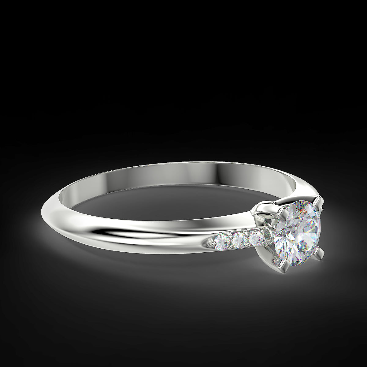 Pierścionek zaręczynowy z białego złota z diamentami o masie 0,30ct - widok pod kątem