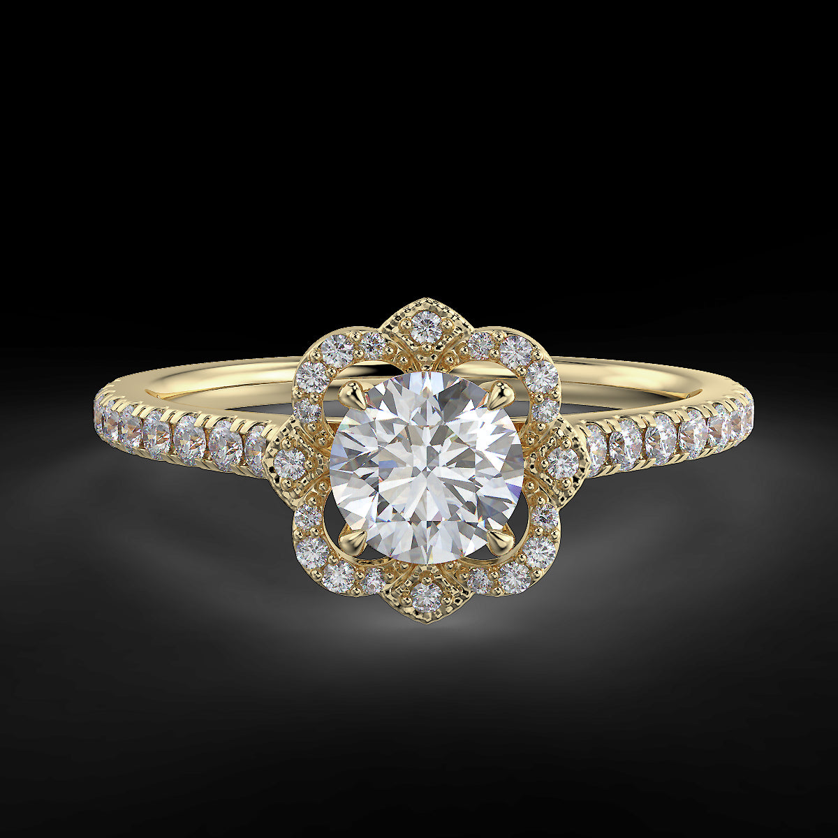 Pierścionek zaręczynowy z żółtego złota z diamentami o masie 0,76 ct - widok z góry