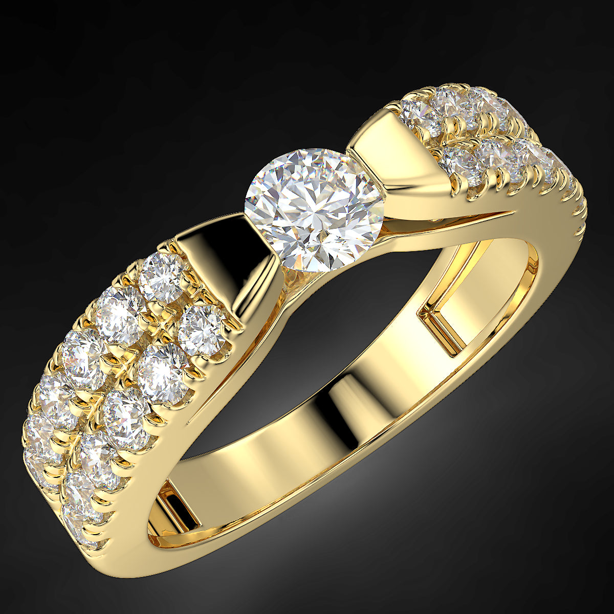 Yellow gold engagement ring with 1.05 ctw diamonds
