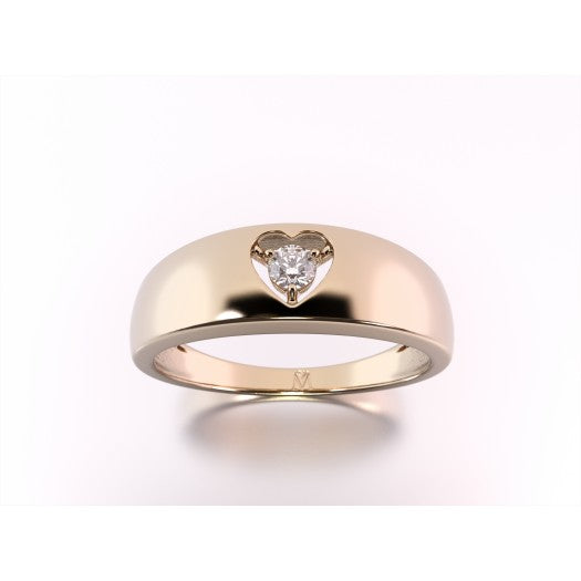 Yellow gold ring with a heart and a 0.10 ct diamond