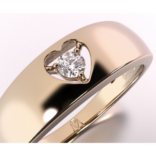 Yellow gold ring with a heart and a 0.10 ct diamond