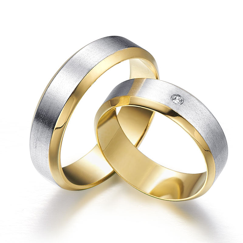 Two-tone gold wedding rings with diamonds