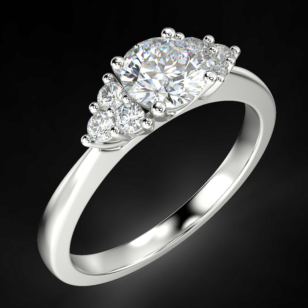 Pierścionek zaręczynowy Królowej Anny z białego złota z diamentami o masie 0,62 ct - widok po kątem