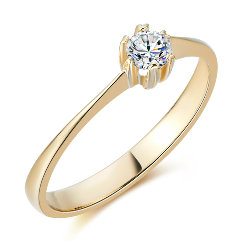 Złoty pierścionek zaręczynowy z diamentem 0,15ct - widok z góry
