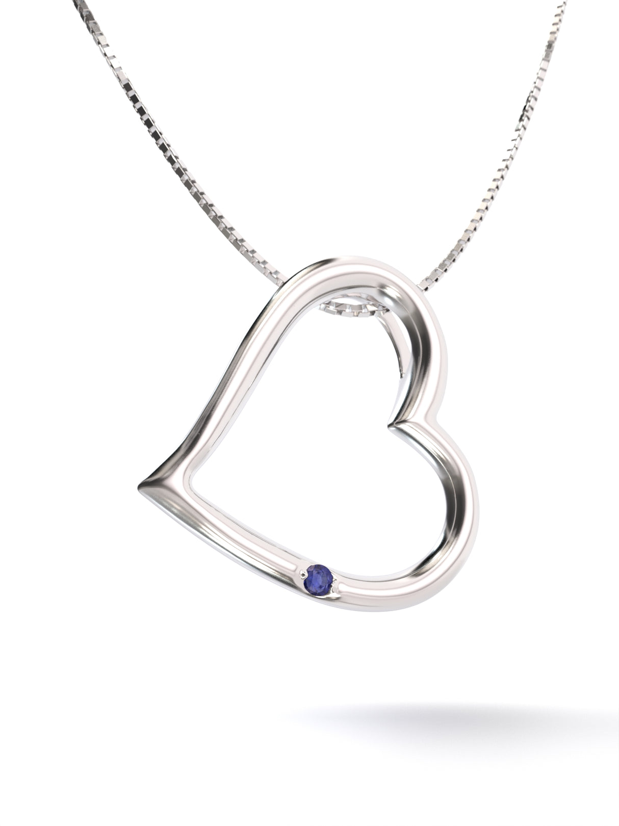 Silver heart pendant with natural sapphire + Free chain