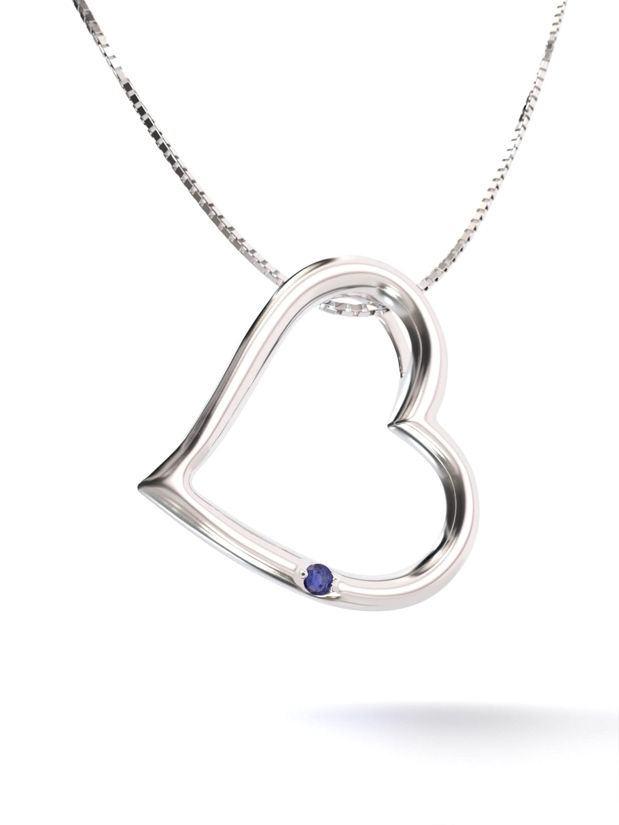 Silver heart pendant with natural sapphire + Free chain