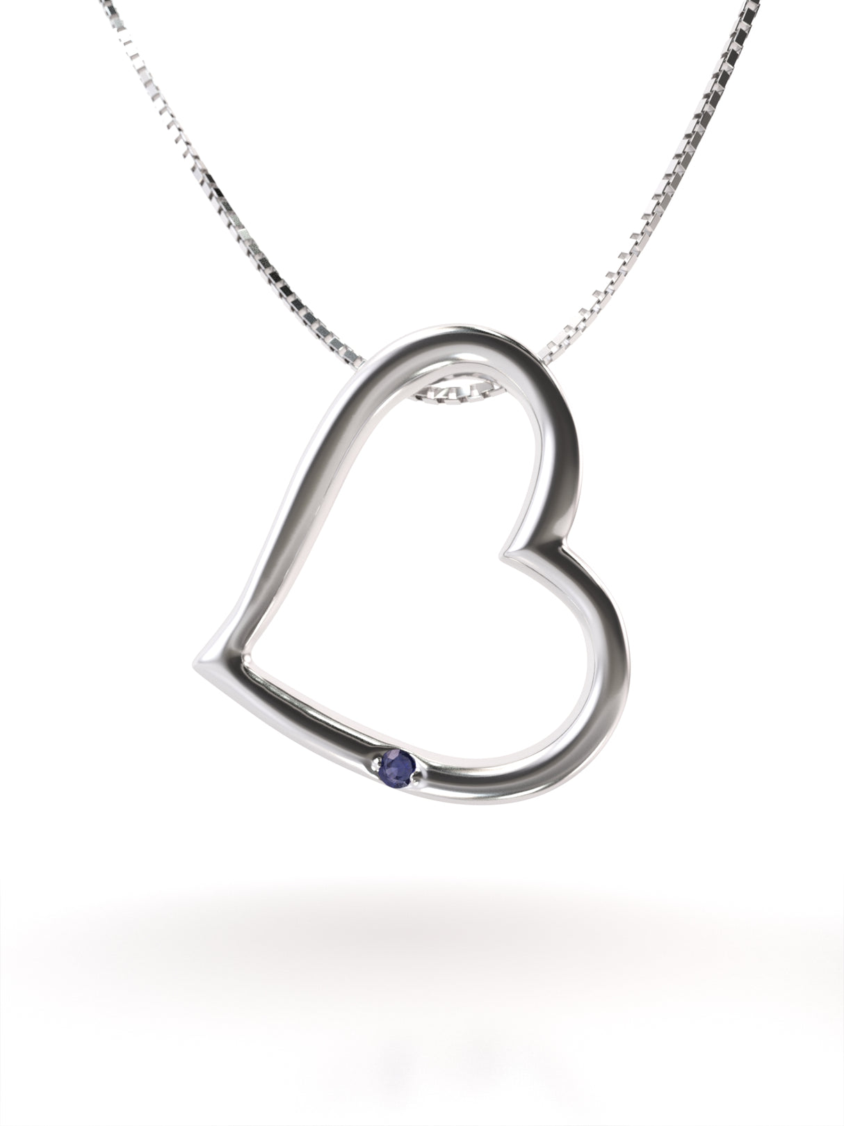 Silver heart pendant with natural sapphire + Free chain