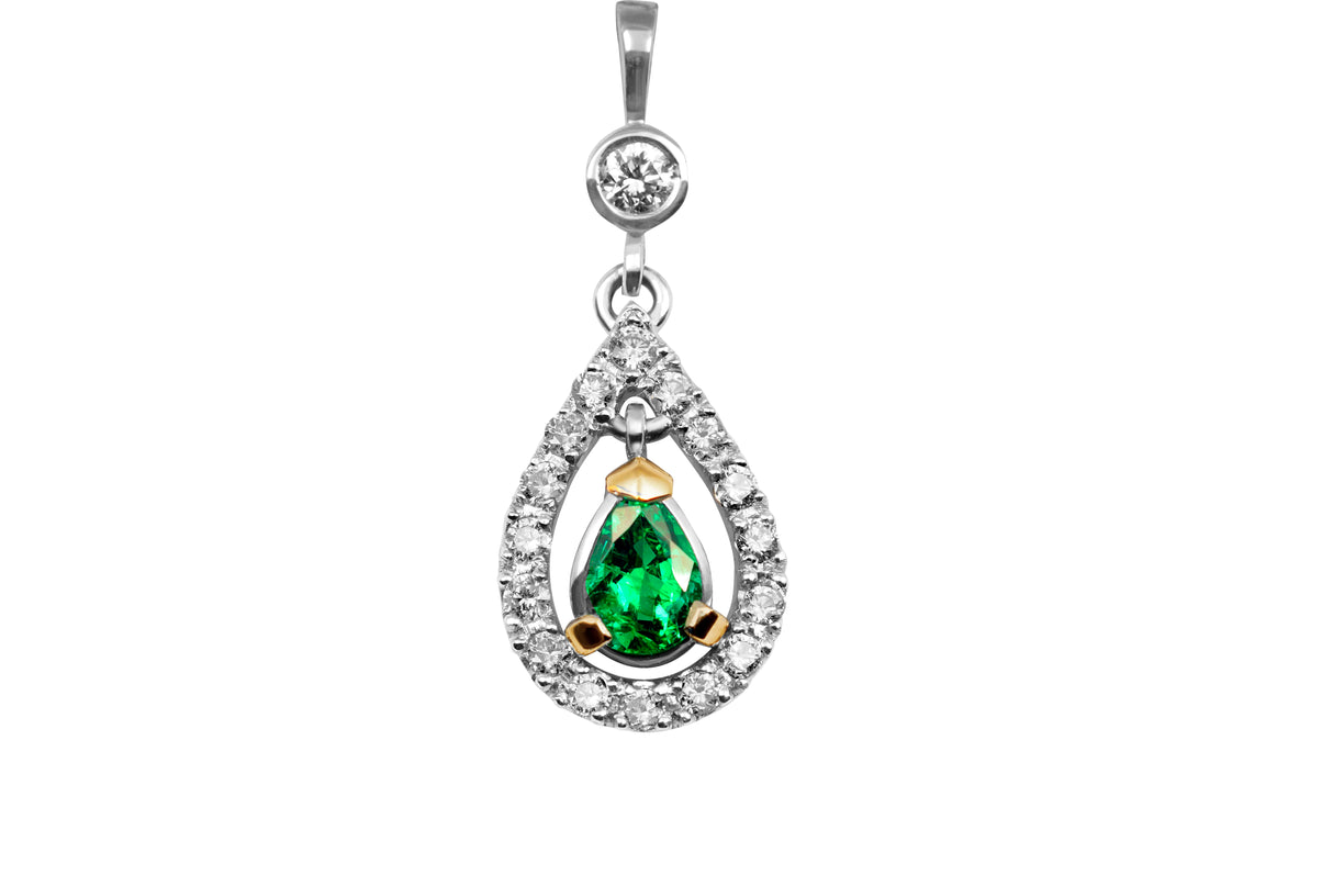 585 gold pendant with emerald and diamonds 1.5 ctw