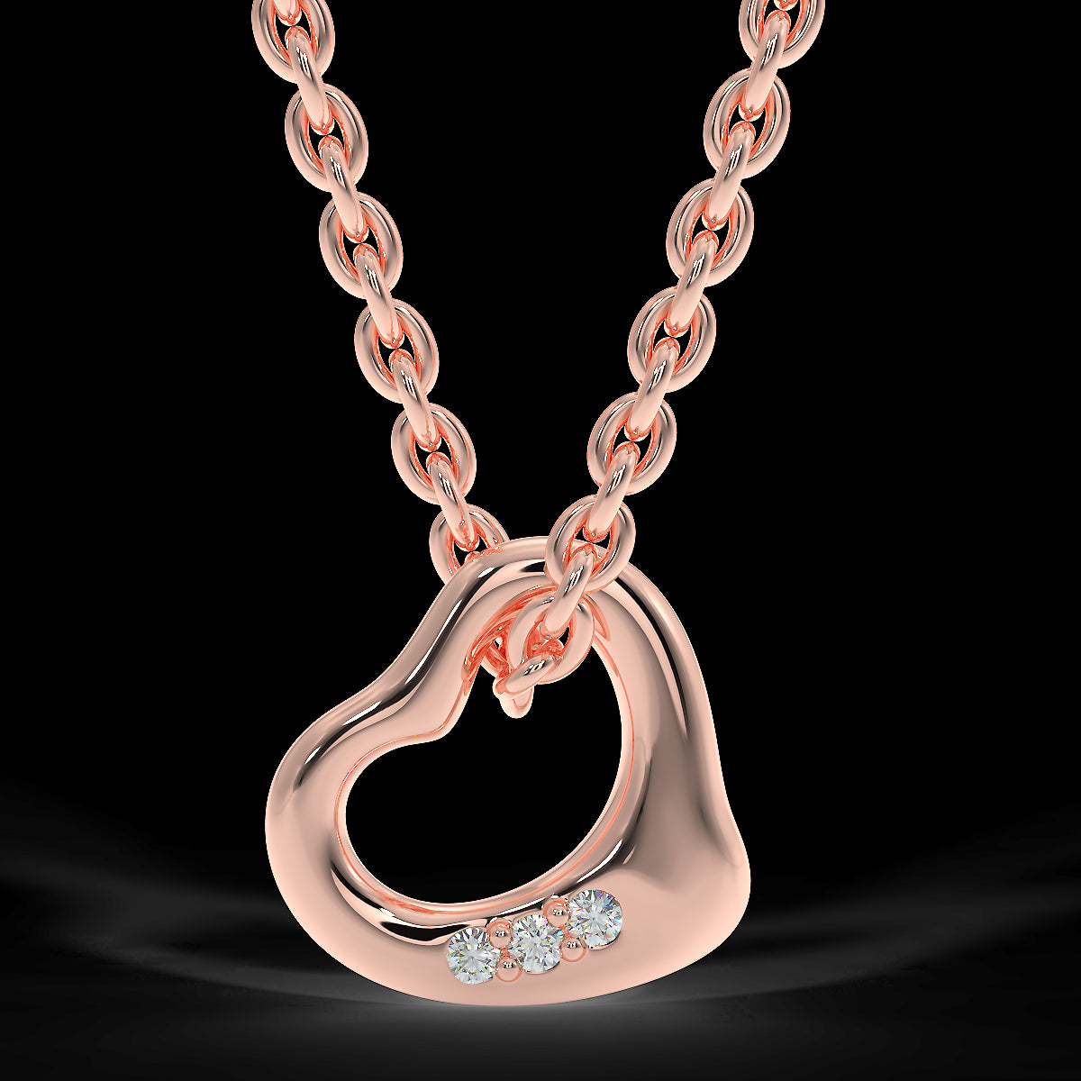 Rose gold heart pendant with diamonds