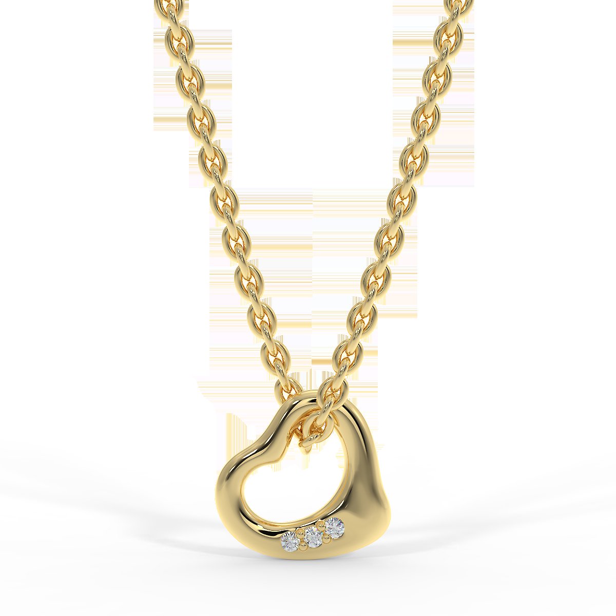 Yellow gold heart pendant with three diamonds