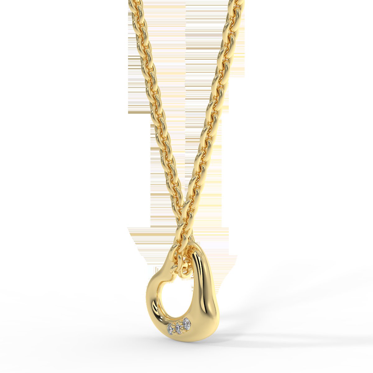 Yellow gold heart pendant with three diamonds