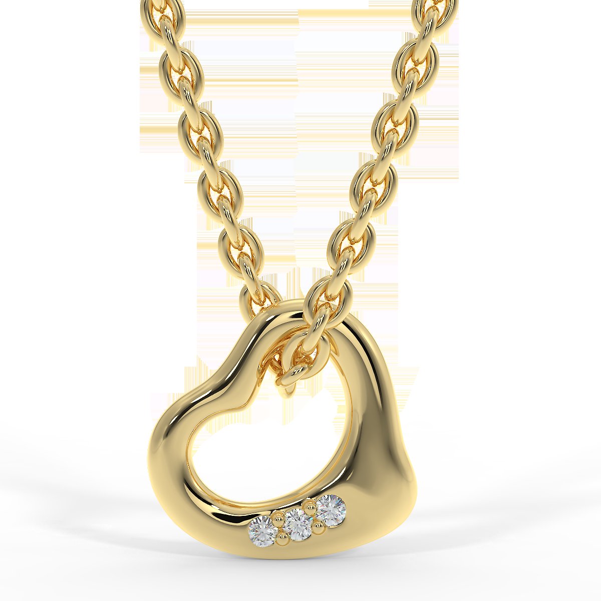 Yellow gold heart pendant with three diamonds