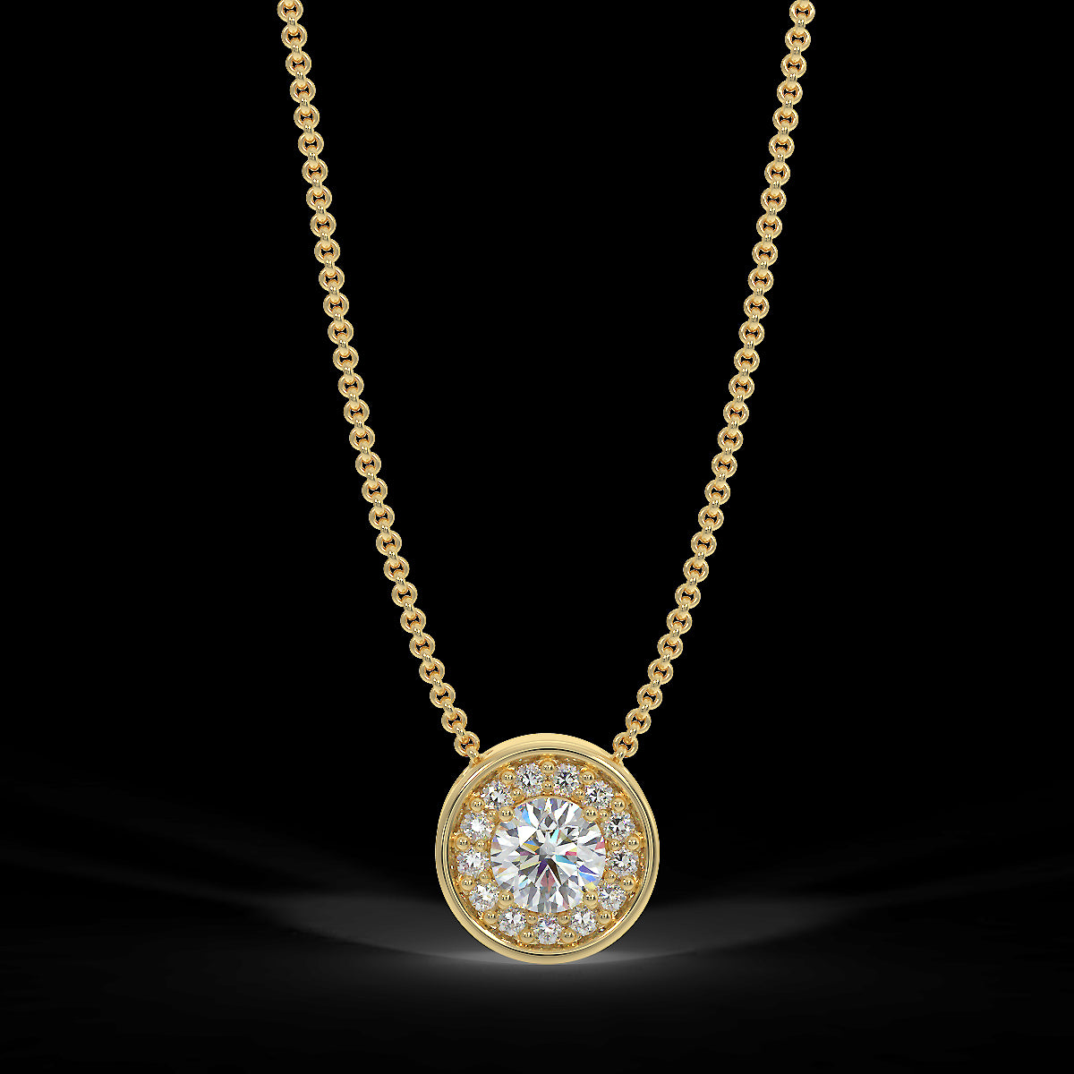 Yellow gold halo pendant with 0.15 ctw diamonds