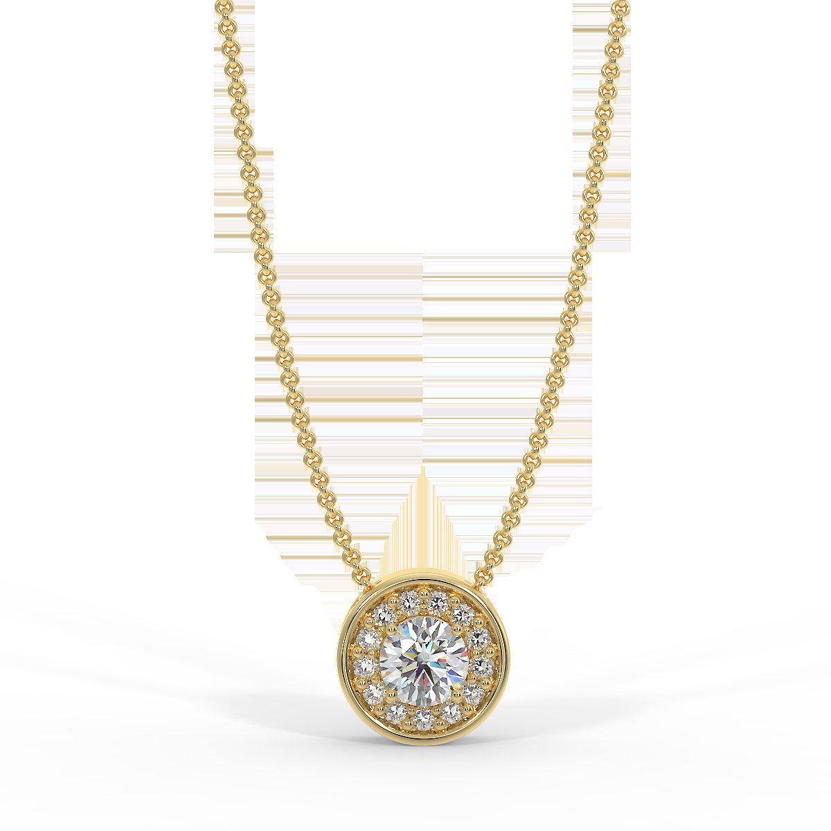 Yellow gold halo pendant with 0.15 ctw diamonds