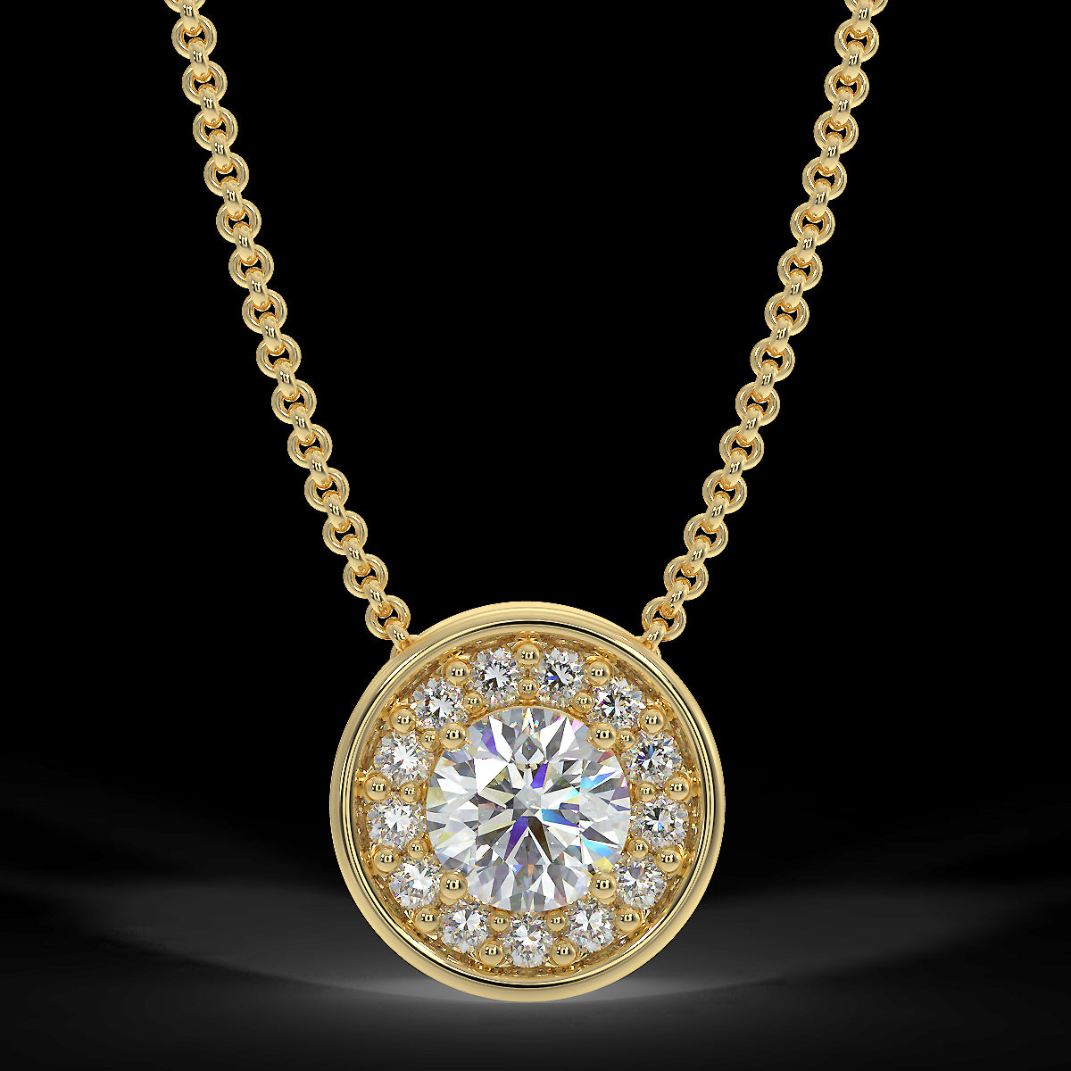 Yellow gold halo pendant with 0.15 ctw diamonds