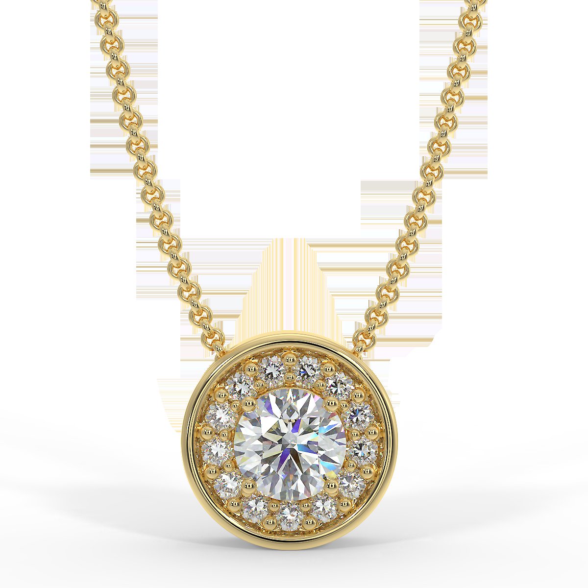 Yellow gold halo pendant with 0.15 ctw diamonds