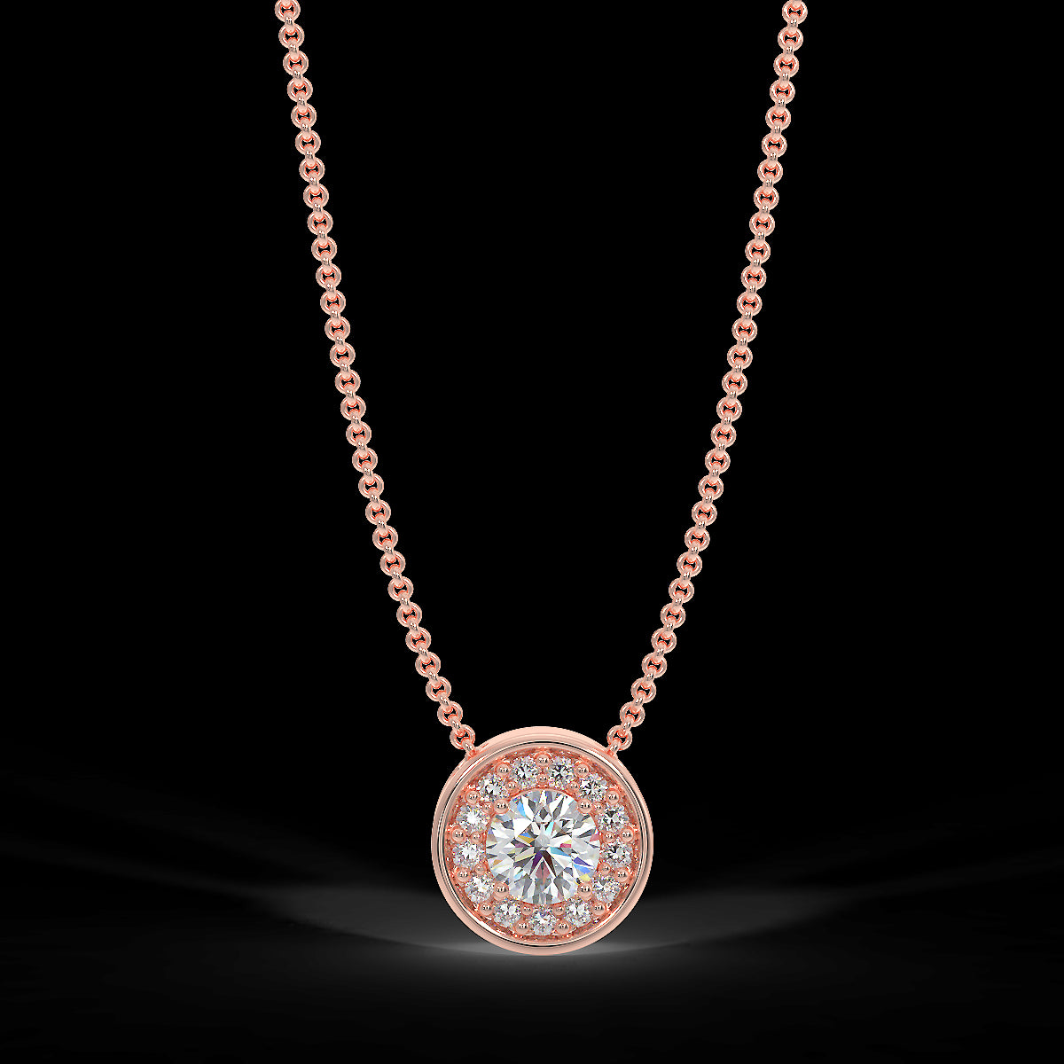 Rose gold halo pendant with 0.15 ct diamonds