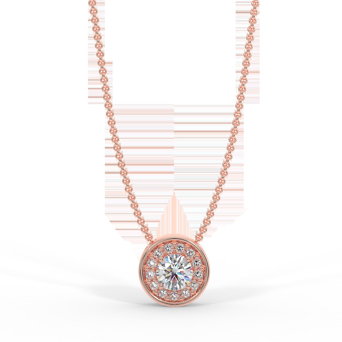 Rose gold halo pendant with 0.15 ct diamonds