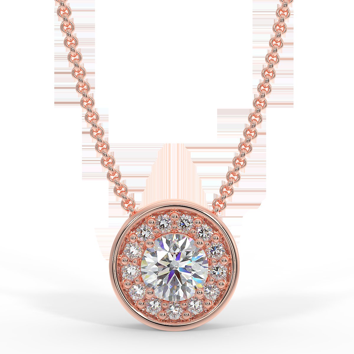 Rose gold halo pendant with 0.15 ct diamonds