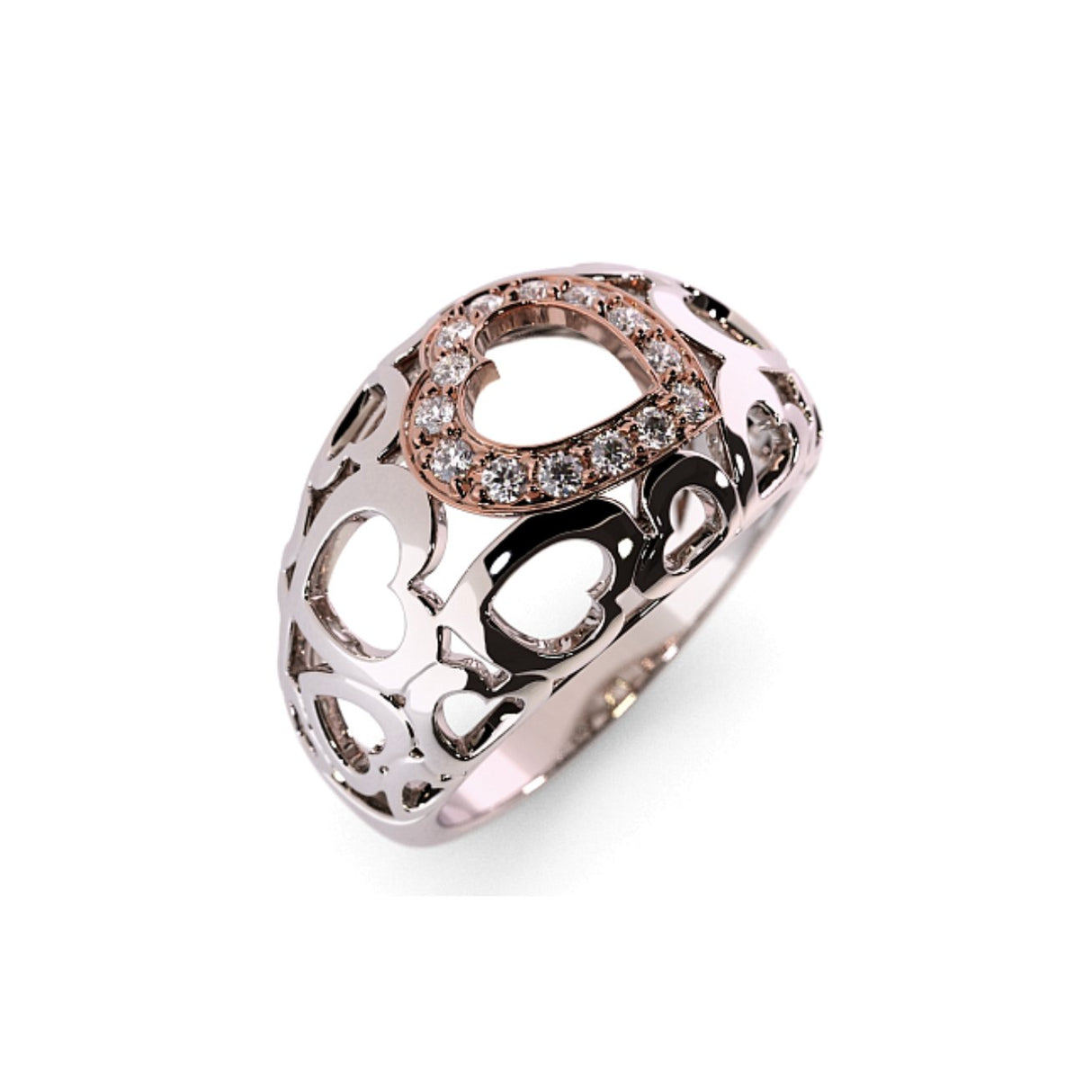 Gold ring with heart motifs and 0.12 ctw diamonds