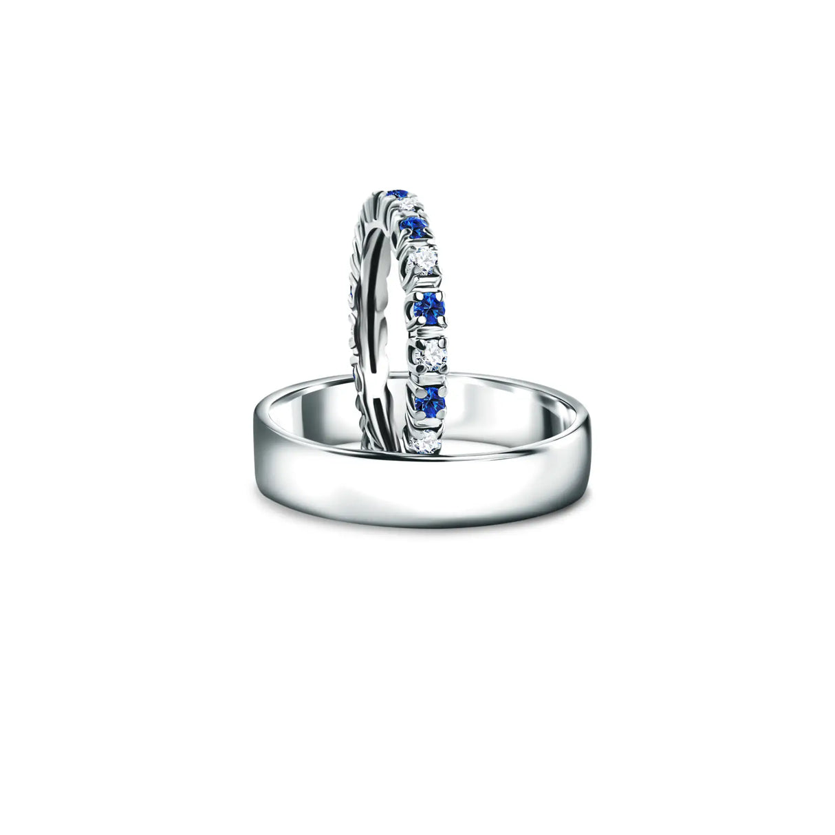 Eternity rings duo - a set of wedding rings with diamonds and sapphires