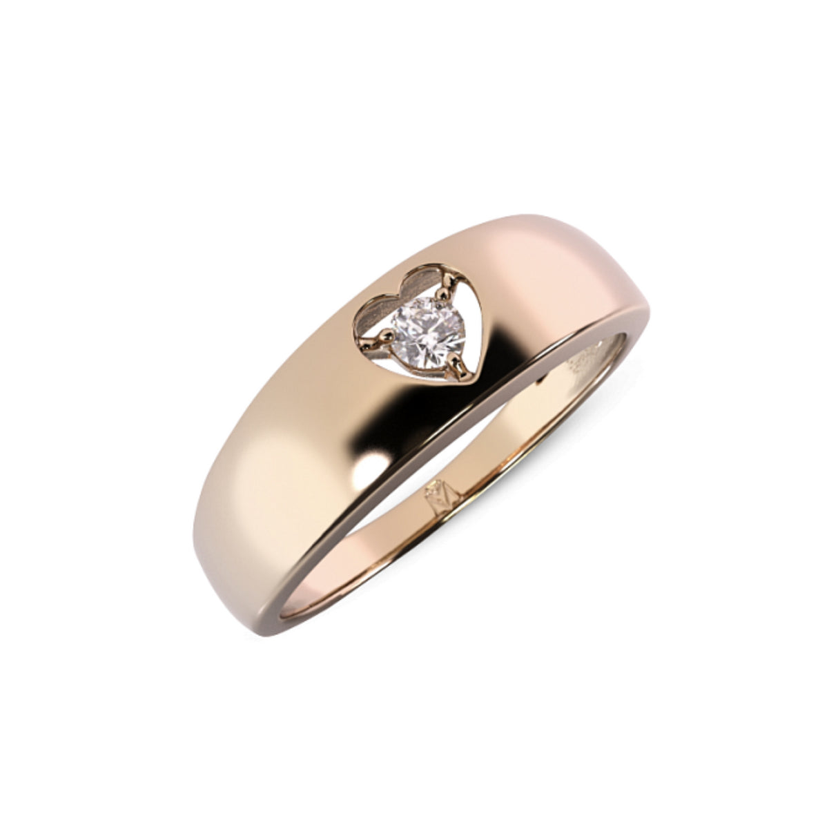 Yellow gold ring with a heart and a 0.10 ct diamond