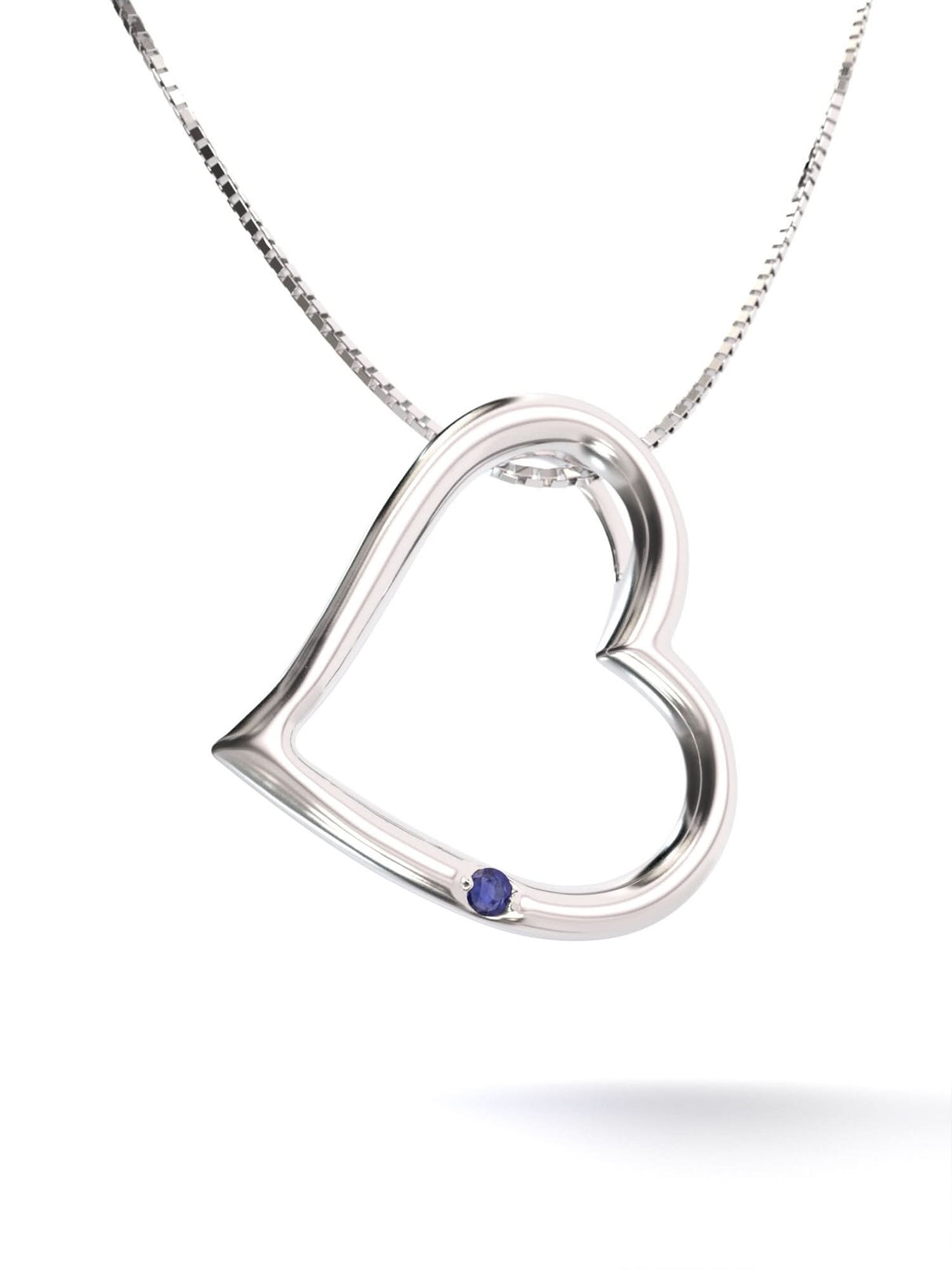 Silver heart pendant with natural sapphire + Free chain