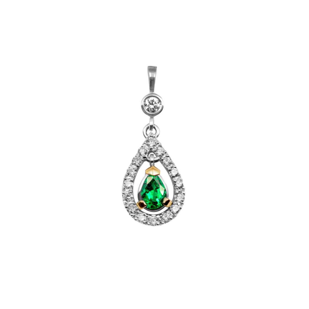 585 gold pendant with emerald and diamonds 1.5 ctw