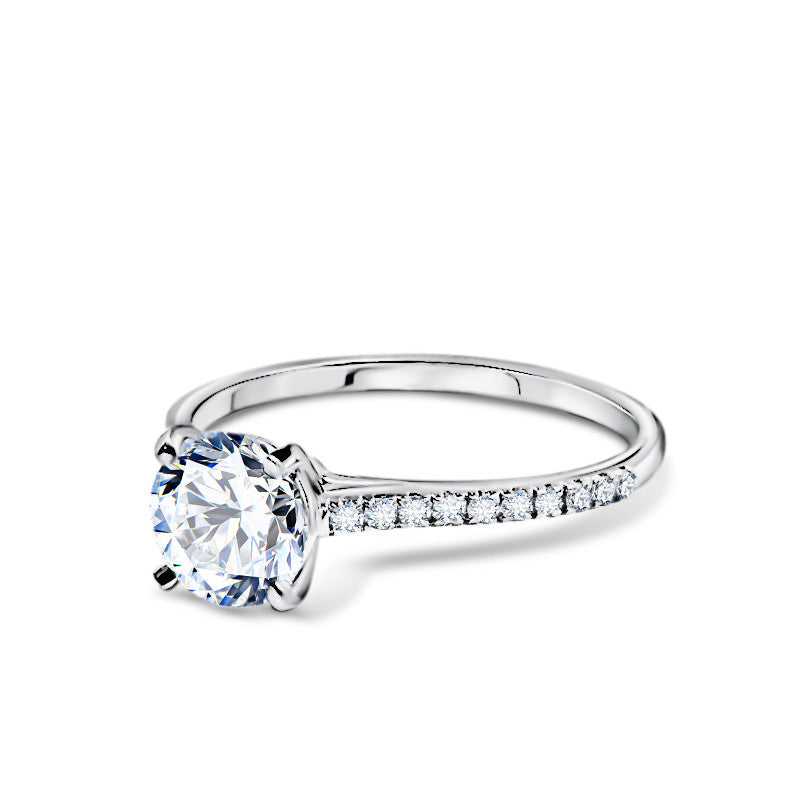 Pierścionek z białego złota z diamentami - rzut z boku