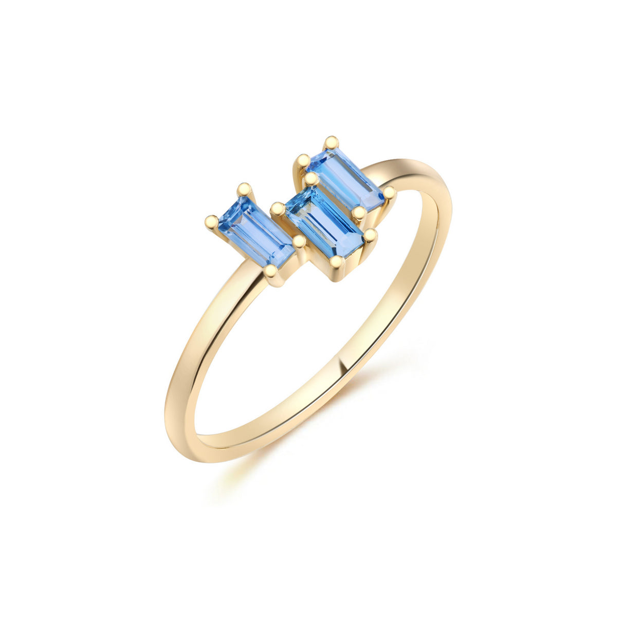 Pierścionek zaręczynowy z szafirami w szlifie bagietek - widok z góry