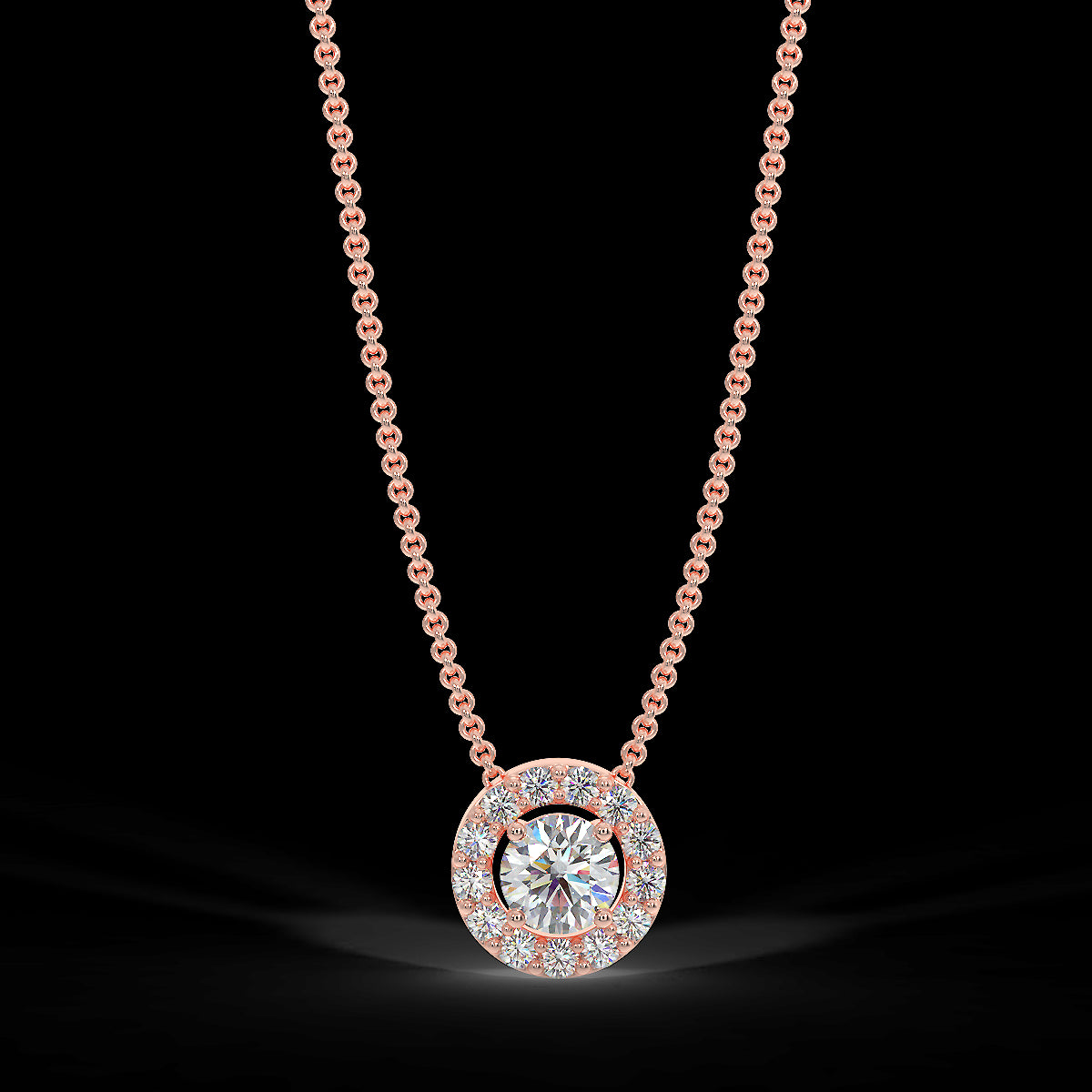 Rose gold halo pendant with 0.15 ctw diamonds