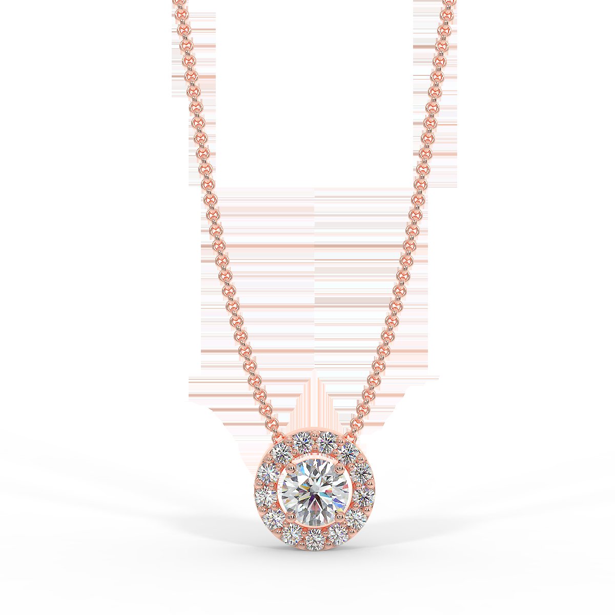Rose gold halo pendant with 0.15 ctw diamonds