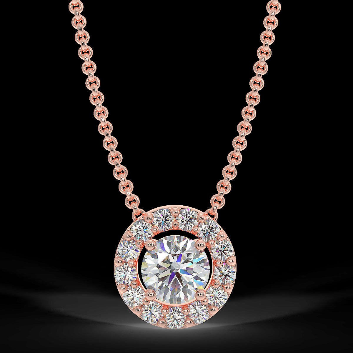 Rose gold halo pendant with 0.15 ctw diamonds