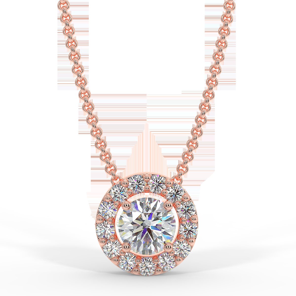 Rose gold halo pendant with 0.15 ctw diamonds