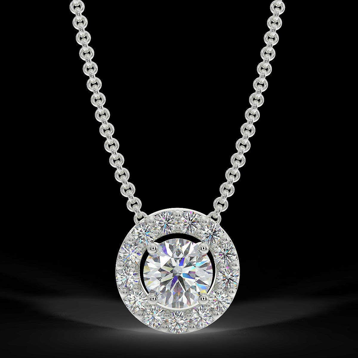 White gold halo pendant with 0.15 ct diamonds