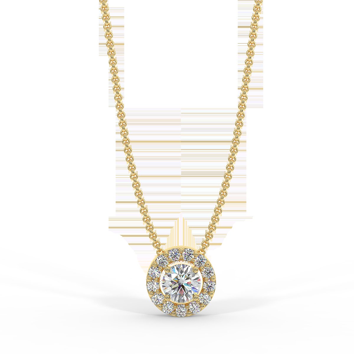 Yellow gold halo pendant with 0.15 ctw diamonds