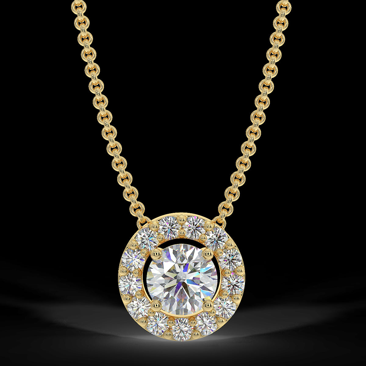 Yellow gold halo pendant with 0.15 ctw diamonds