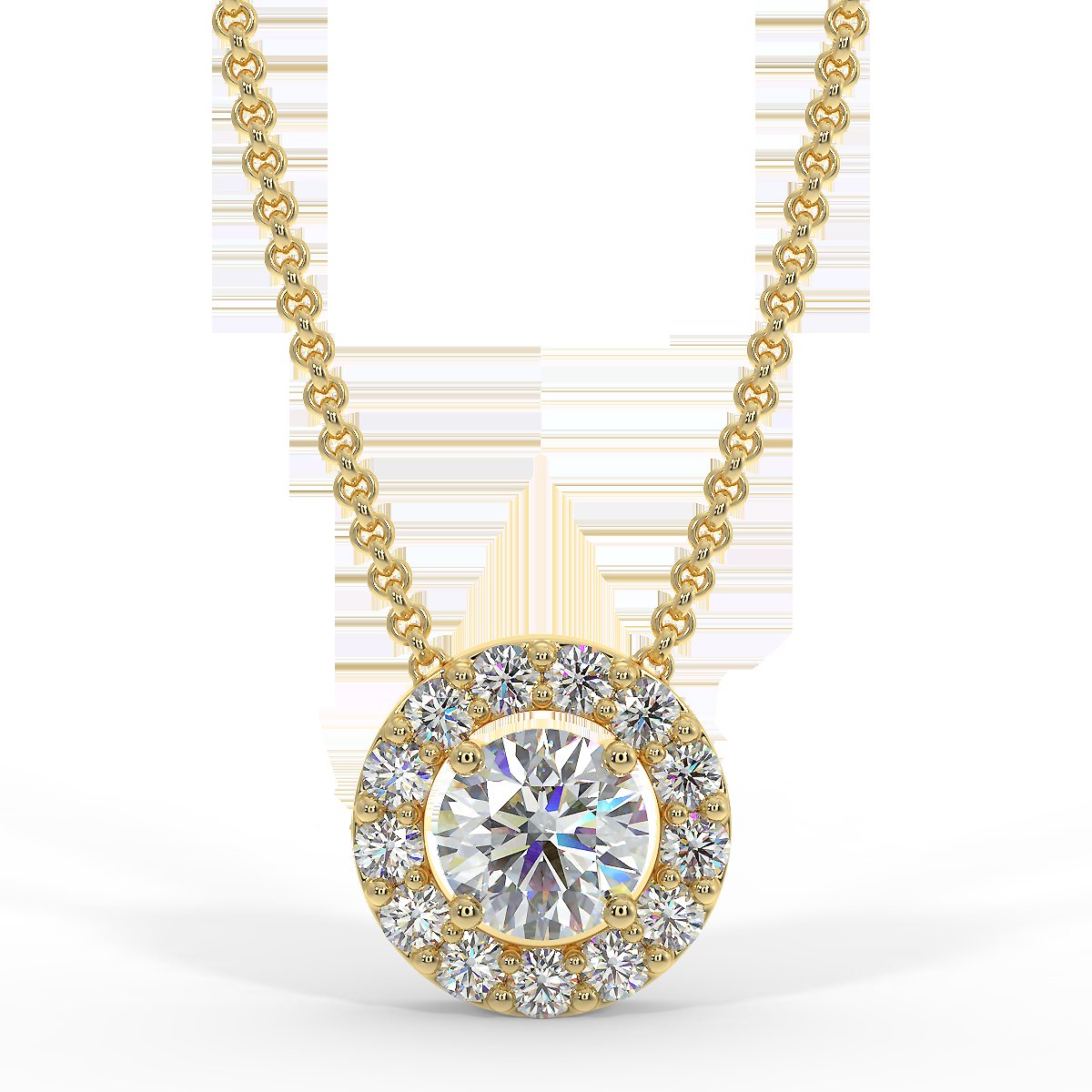 Yellow gold halo pendant with 0.15 ctw diamonds
