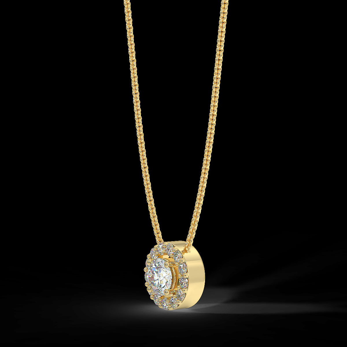 Yellow gold halo pendant with 0.15 ctw diamonds